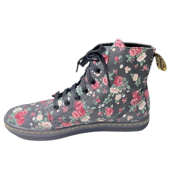 Dr. Martens Women Hackney 7 Eye Canvas Floral Boot In Black Vintage Rose Size 6 - Picture 5 of 10